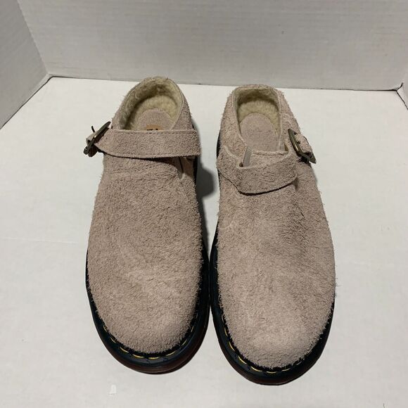 Dr Martens Isham Men\'s Sz 13 Taupe Long Napped Suede Buckle Fur Lined Clog main image 13